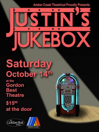 "Justin's Jukebox" will be performed at the Gordon Best Theatre (216 Hunter St. W., Peterborough) on Saturday October 14th at 8 p.m.  Tickets are $15 at the door.