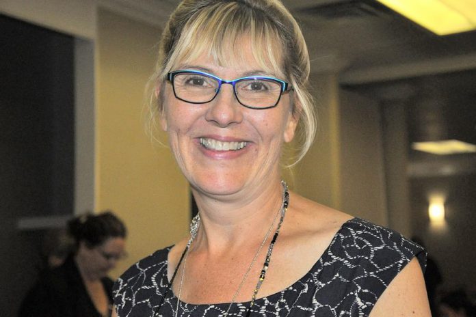 Leslie Bradford-Scott, co-founder of Walton Wood Farm, told her life story at the October 4, 2017 meeting of the Women's Business Network of Peterborough in a presentation called "The Garden That Grew Her". (Photo: Jeanne Pengelly / kawarthaNOW.com)