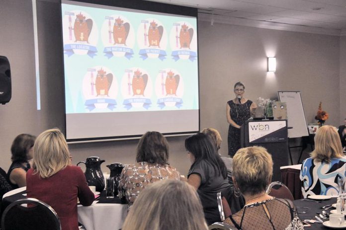 The group of more than 100 women at the Women's Business Network of Peterborough was entranced by how Leslie Bradford-Scott relentlessly pursued her dreams against all odds.  (Photo: Jeanne Pengelly / kawarthaNOW.com)