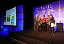 Representatives from Peterborough & the Kawarthas Tourism accepting the Tourism Marketing Campaign Award Under $50K at the Ontario Tourism Awards of Excellence Gala. (Photo: Ontario Tourism Summit / Twitter)