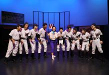 In possibly the best production number in Lakefield College School's "Damn Yankees", running November 28 to December 1, Catherine Kim as Gloria Thorpe performs "Shoeless Joe, From Hannibal, Mo" with the Washington Senators. (Photo: Simon Spivey)