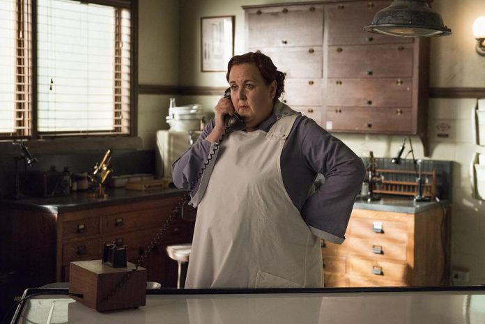 Host Sharron Matthews is currently starring as Flo, an enthusiastic morgue attendant, in the CBC TV original series "Frankie Drake Mysteries". (Photo: CBC)