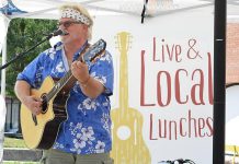 Peterborough musician Jan Schoute, seen here performing during "Live & Local Lunches" in downtown Peterborough, has passed away suddenly at the age of 54. (Photo: Peterborough DBIA)