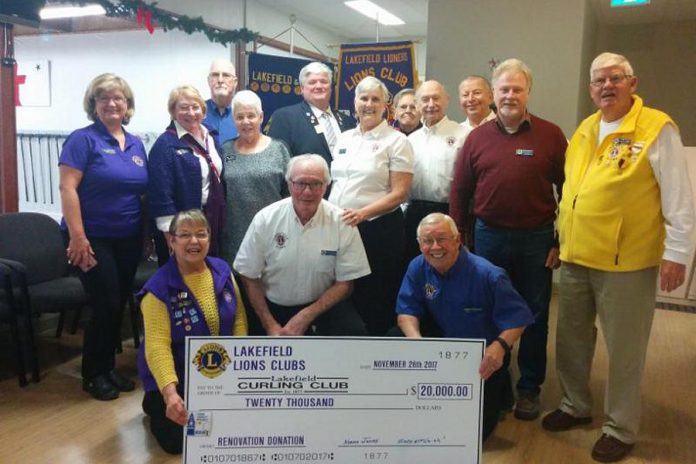 The Lakefield & District Lions Club has donated $20,000 to the Lakefield Curling Club to support the club's Sunday Junior Curling Program for 10 years beginning in the 2018 curling season.