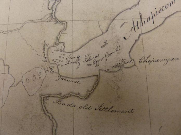 A detail from Philip Turnor's 1794 map showing Fort Chipewyan on Lake Athabasca. (Supplied photo)