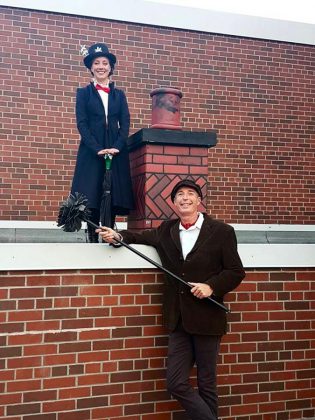 Gillian Harknett performs as magical nanny Mary Poppins and Warren Sweeting as Burt the chimney sweep. (Publicity photo)