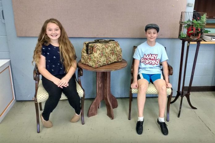 13-year-old Macayla Vaughn and 11-year-old Ben Freeman at a rehearsal of "Mary Poppins". The two kids, who play Mary's wards Jane and Michael Banks, have the most stage time and most lines in what is a nearly three-hour production. (Photo: Sam Tweedle / kawarthaNOW.com)