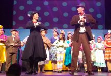 Gillian Harknett as Mary Poppins and Warren Sweeting as Burt the Chimney Sweep with the cast performing 'Supercalifragilisticexpialidocious' in the musical "Mary Poppins", which runs from November 10th to 18th at Showplace Performance Centre in downtown Peterborough. (Photo: Sam Tweedle / kawarthaNOW.com)