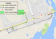 A map of road closures in Omemee on Friday, December 1 provided by the City of Kawartha Lakes.