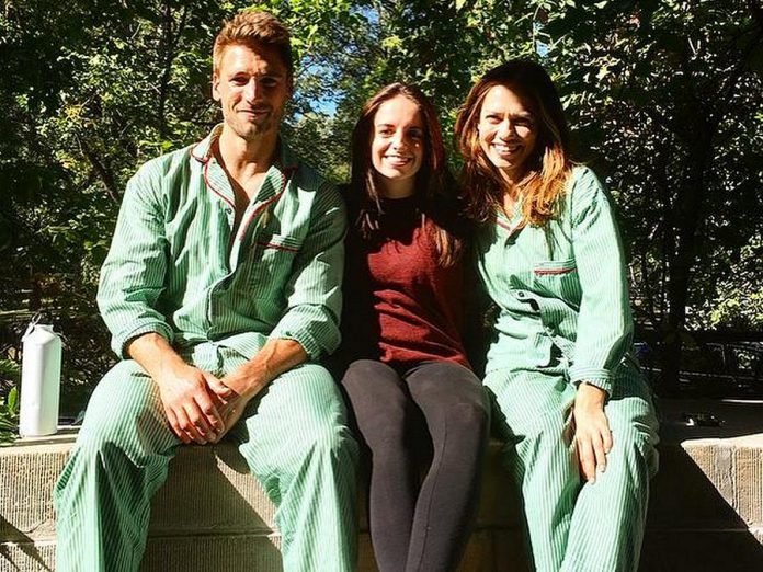 Carley Smale (centre) on set in Winnipeg with "Snowed-Inn Christmas" stars Andrew Walker and Bethany Joy Lenz. (Photo courtesy of Carley Smale)