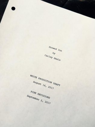 Carley's script for "Snowed Inn", which will be screened under the title "Snowed-Inn Christmas". (Photo courtesy of Carley Smale)