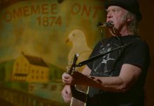 Neil Young performing at Coronation Hall in Omemee, Ontario, on December 1, 2017 as part of his "Home Town" concert that was live-streamed in Canada and around the world. Our breaking story confirming Omemee as the location for the "secret concert" was our top news story of 2017.