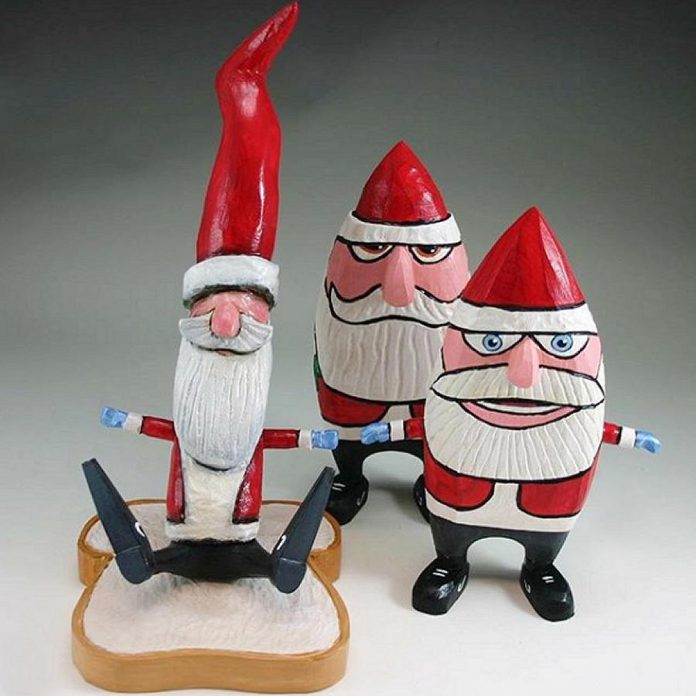 Each week, META4 showcases new pieces in their gallery, like these new Santa wood folk art sculptures by Port Perry artist David Trant. (Photo: META4 Contemporary Craft Gallery)