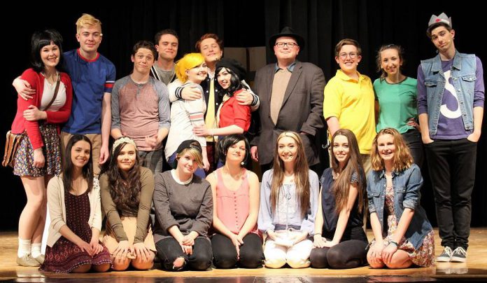 Archie Comics fan and kawarthaNOW.com theatre reviewer Sam Tweedle (back row, fourth from right) with the cast of Enter Stage Right's "Everyone Loves Archie". (Photo: Enter Stage Right)