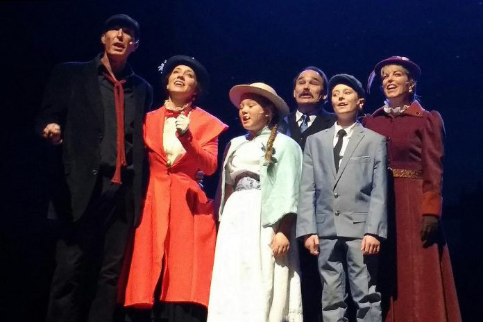 Warren Sweeting as Burt, Gillian Harknett as Mary Macayla Vaughn as Jane, Ben Freeman as Michael, Keith Gorenson as George Banks, and Christie Freeman as Winifred Banks in "Mary Poppins". (Photo: Sam Tweedle / kawarthaNOW.com)