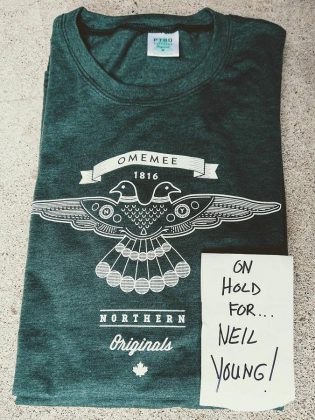 The Omemee t-shirt from PTBO Northern Originals supplied to Neil Young and Daryl Hannah. (Photo: PTBO Northern Originals)