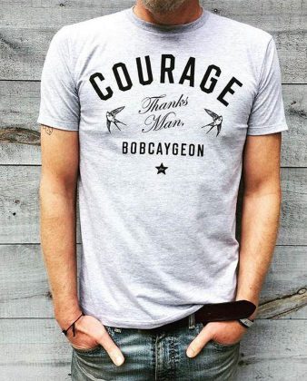 While visiting Douglas + Son  in Bobcayegon, the girlfriend of Neil Young's manager picked up two "Courage" fundraising t-shirts, an original design by Douglas + Son honouring the late Gord Downie. (Photo:  Douglas + Son)