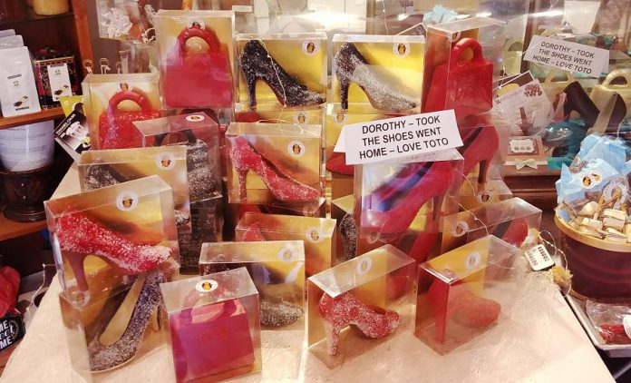 These shoes were made for walking - especially if they are made of chocolate! Plus, they won't hurt your feet. These stilettos are handmade in-house by Lois' sidekick and associate, Linda Anderson. (Photo: Paula Kehoe / kawarthaNOW.com)  