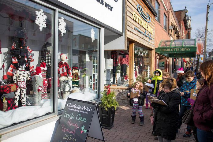 Children involved with Big Brothers Big Sisters of Peterborough judged holiday window displays at 22 stores  in downtown Peterborough on Saturday, December 2. (Photo: Peterborough DBIA)