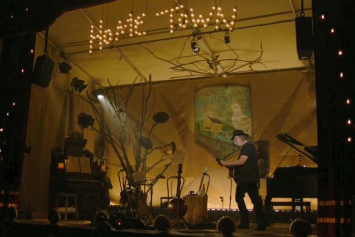 Neil Young performing his "Home Town" concert at Omemee's Coronation Hall on Friday, December 1st. (Live stream screen capture)