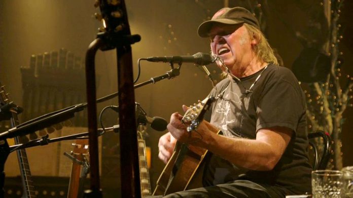 Screen capture of live stream of Neil Young concert from Omemee on December 1, 2017