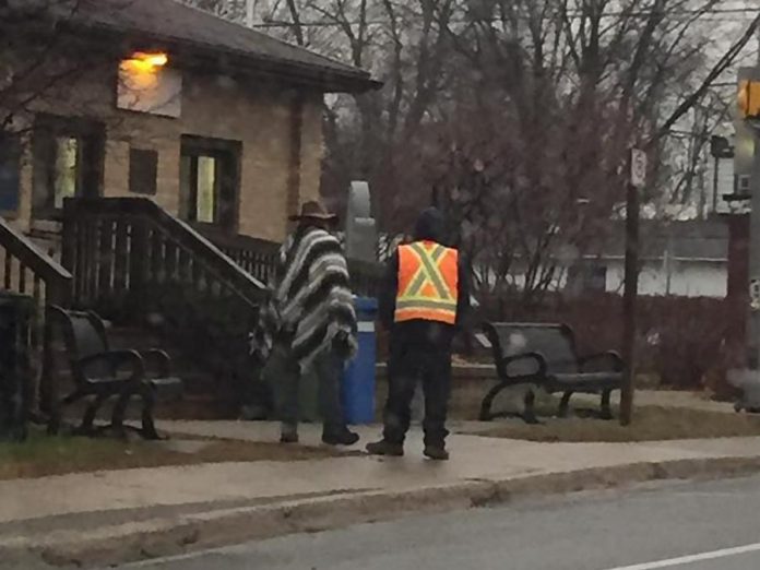 Someone who might be Neil Young was spotted talking to a crew member in Omemee on November 30. (Photo: Paula Bryant-Brooks)