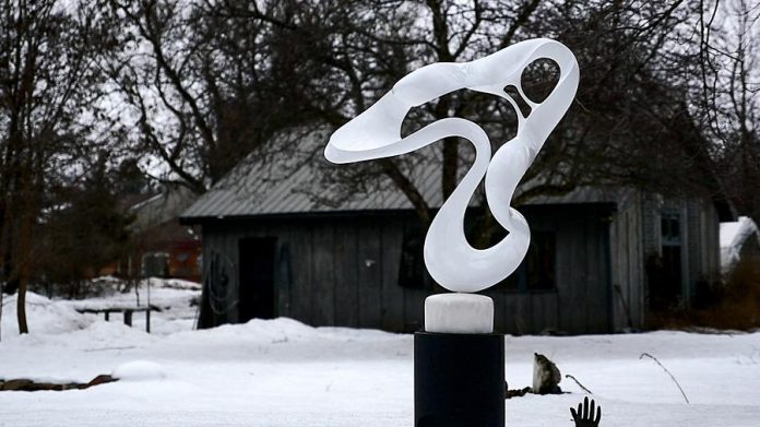 One of Frost's sculptures that appears in the film. In 1975, Frost created 'Figures Dancing', the 14-foot-tall sculpture in the courtyard of Peterborough Square in downtown Peterborough.  (Photo: Michael Morritt)