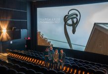 Filmmakers and co-directors Mary Holley (left) and Michael Morritt (right) with sculptor Don Frost and his partner Vikki Foy at Galaxy Cinemas in Peterborough after the final screen test for "ShapeMaker: The Sculptor Don Frost". The documentary will be screening at the ReFrame Film Festival, which runs from Thursday, January 25 to Sunday, January 28th in Peterborough. (Photo courtesy of Michael Morritt)