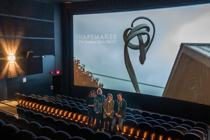 Filmmakers and co-directors Mary Holley (left) and Michael Morritt (right) with sculptor Don Frost and his partner Vikki Foy at Galaxy Cinemas in Peterborough after the final screen test for "ShapeMaker: The Sculptor Don Frost". The documentary will be screening at the ReFrame Film Festival, which runs from Thursday, January 25 to Sunday, January 28th in Peterborough. (Photo courtesy of Michael Morritt)