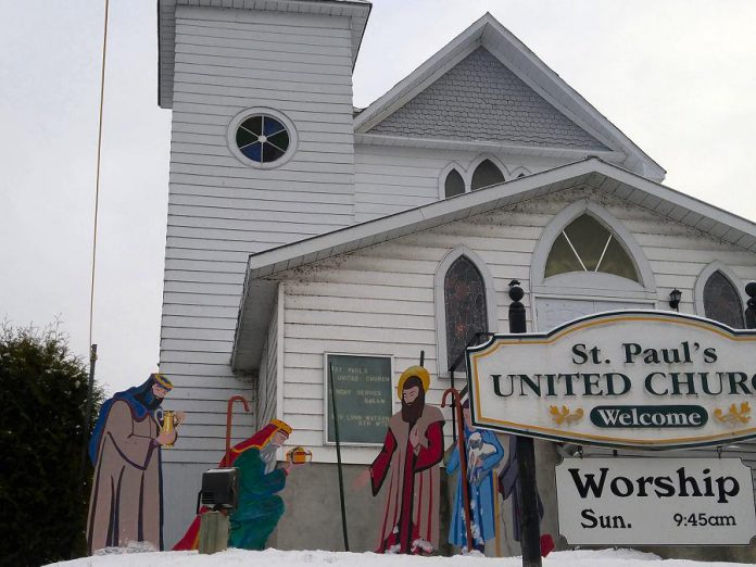 Thieves removed the figures of Mary and Baby Jesus from this nativity scene at St. Paul's United Church in Bancroft last weekend. (Photo: Reverend Lynn Watson)