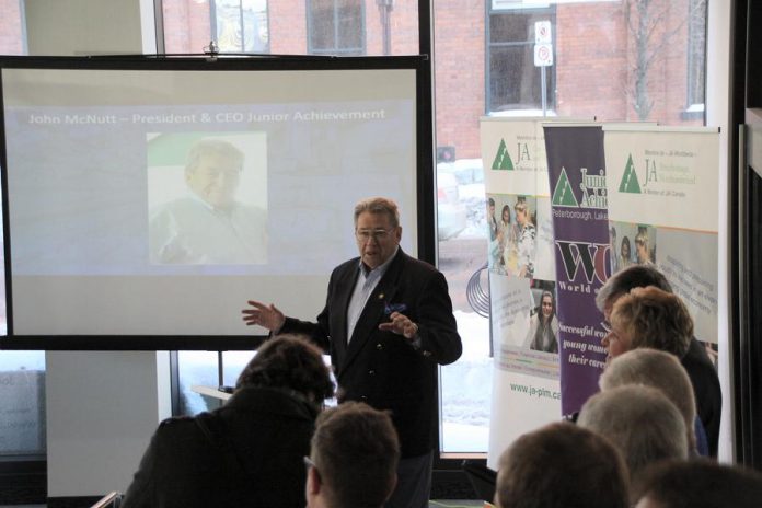 John McNutt, President & CEO of Junior Achievement Peterborough Lakefield Muskoka, also announced as the establishment of a Legacy Fund to be used exclusively for the creation and running of entrepreneurship programs. (Photo: Jeannine Taylor / kawarthaNOW.com)