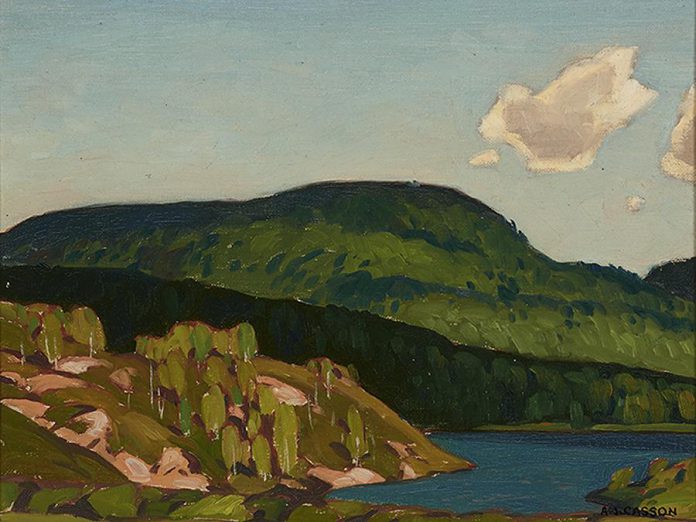 A.J. Casson, Kearney Lake, Algonquin Park, 1943, oil on board, gift of the artist, 1981. (Photo courtesy of  The Art Gallery of Peterborough)