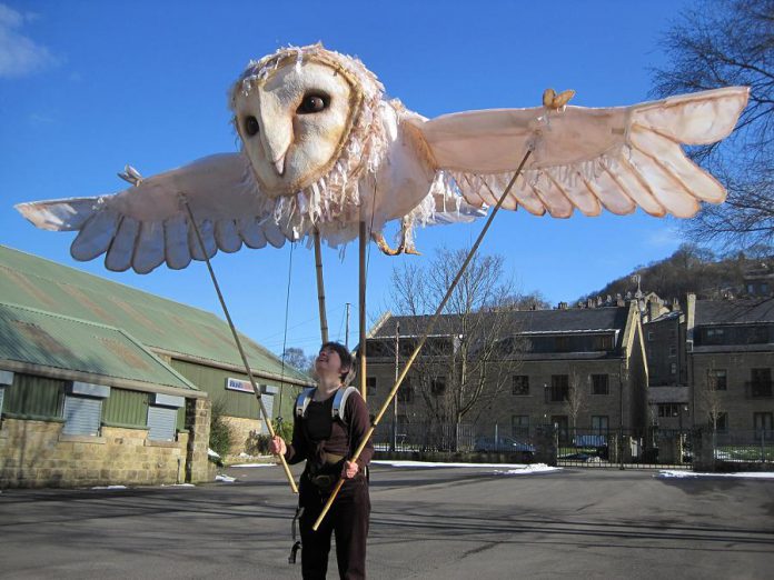 An amazing giant owl puppet! Large scale puppets like this one will be created in 'Animating Warkworth by Night' a series of workshops to be held at the Arts and Heritage Centre in Warkworth. (Photo courtesy of Ah!)  