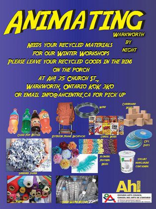 The Arts and Heritage Centre of Warkworth is currently seeking donations of recycled materials they can use from their winter workshops. (Graphic courtesy of the Ah!)