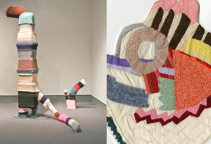 Details of some previous textile-based work by Andrew Macdonald (left) and Sarah Gibeault (right).
