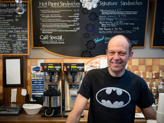 Natas Café co-owner Steve Francis after reopening his popular café in downtown Peterborough on December 22. (Photo: Peterborough Downtown Business Improvement Area)