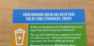 Boiling Over’s Coffee Vault in Linday and Kyoto Coffee in Peterborough are participating in Commonwell Mutual Insurance Group's second annual "Common Kindness Day" on Wednesday, January 10, 2018. The insurance company is pre-paying for 1,000 free coffees or teas across Ontario, asking customers who receive a free beverage to "pay it forward" by pre-paying for another customer's coffee or tea. (Photo: Kyoto Coffee / Twitter)