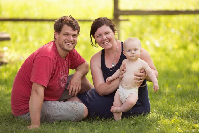 Graham Thoem and Jessica Arsenault, owners of Hard Winter Bread Company in Lakefield, with their son Remy who was born in August 2015. Since this photo was taken, Jessica and Graham have welcomed their second son, Lucian, who was born in November 2017. (Photo courtesy Hard Winter Bread Company)