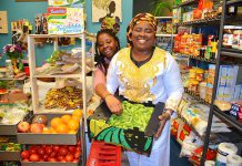 African Mission-Growth Market is bringing a taste of Africa to Peterborough. The Simcoe Street shop, run by Tokunbo Deborah Adebamiro (right), offers fresh produce like okra and yams. Tokunbo suggests blending the okra to make a soup. (Photo: Eva Fisher / kawarthaNOW.com)