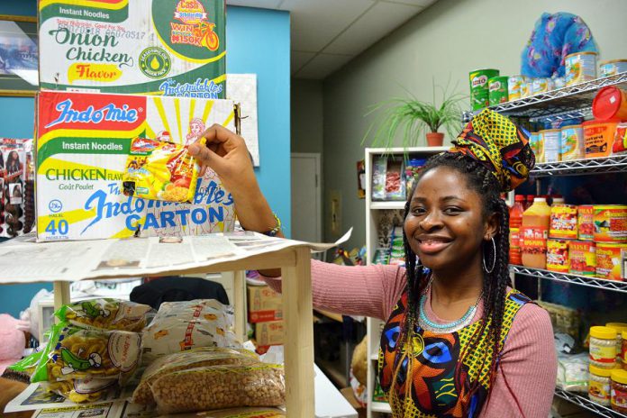 The shop offers African food that can be impossible to find locally. Bukola says that these noodles are very popular in Nigeria. (Photo: Eva Fisher / kawarthaNOW.com)