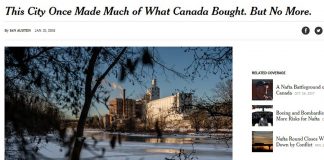 The New York Times has run a feature story on the impact of the pending closure of the GE plant in Peterborough. (Screenshot of NYT website)