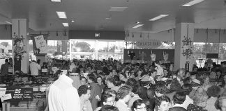 What a difference 64 years makes: customers crowd the Peterborough Sears store on opening day on August 26, 1954, when the store was called Simpsons-Sears. In 2017, Sears Canada entered bankruptcy protection, affected by the growth of online shopping and an inability to attract younger customers. All remaining Sears stores, including the one in Peterborough, close for good on January 14, 2018. (Photo: Peterborough Museum and Archives)