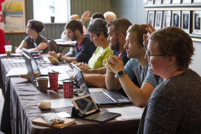 Aspiring and experienced entrepreneurs participating in a workshop day in July 2017 hosted by the Peterborough & the Kawarthas Business Advisory Centre. Workshops included topics such as market research, marketing, finances, customer relations, and networking. (Photo: Peterborough & the Kawarthas Economic Development)