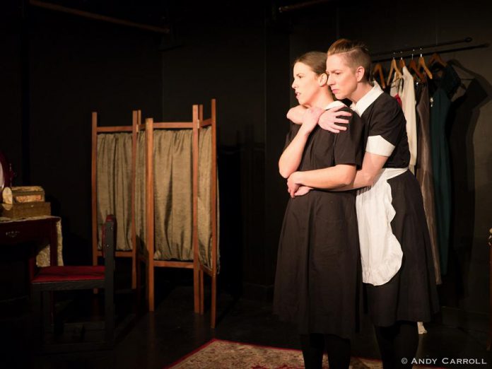 Lindsay Unterlander and Kate Story in "The Maids", a pscyhosexual drama that explores dominance in the relationship between the two sisters and between the sisters and their employer. Playwright Jean Genet was inspired by details of the real-life murder case that you can research on Wikipedia before seeing the play. (Photo: Andy Carroll)