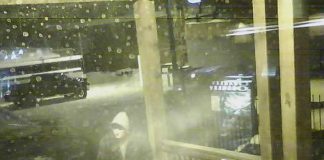 One of the three men who broke into the rear entrance of Wild Rock in downtown Peterborough before stealing Canada Goose parkas. (Photo: Wild Rock / Facebook)