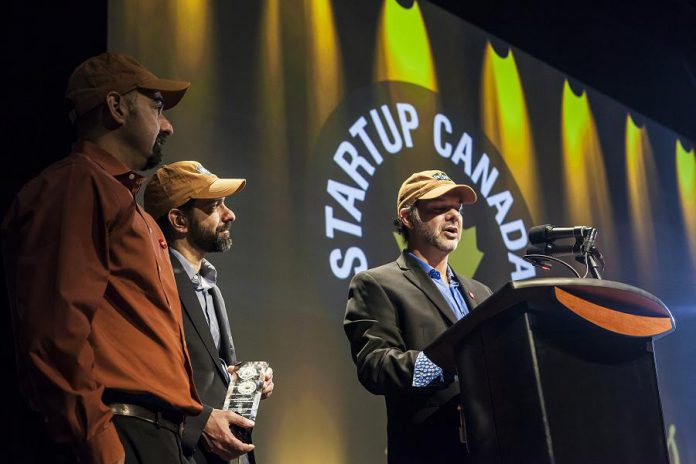 Entomo Farms accepting their Sustainable Development award at the 2015 Ontario Regional Startup Canada Awards. (Photo: Startup Canada)