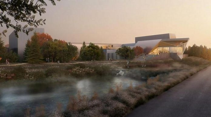 An architectural rendering of a $50-million, 300,000-square-foot facility planned by biomaterials company Noblegen for the Cleantech Commons business park. (Graphic: Noblegen)
