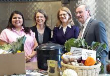 Ontario's Chief Medical Officer of Health Dr. David Williams (right) was at Peterborough Public Health on February 28, 2018 to release his new annual report. Also pictured are (left to right): Joanne Pine, Community Health Representative, Curve Lake Health Centre; Dr. Rosana Salvaterra, Medical Officer of Health, Peterborough Public Health; and Dr. Heather Manson, Chief, Health Promotion, Chronic Disease and Injury Promotion, Public Health Ontario. (Photo courtesy of Peterborough Public Health)