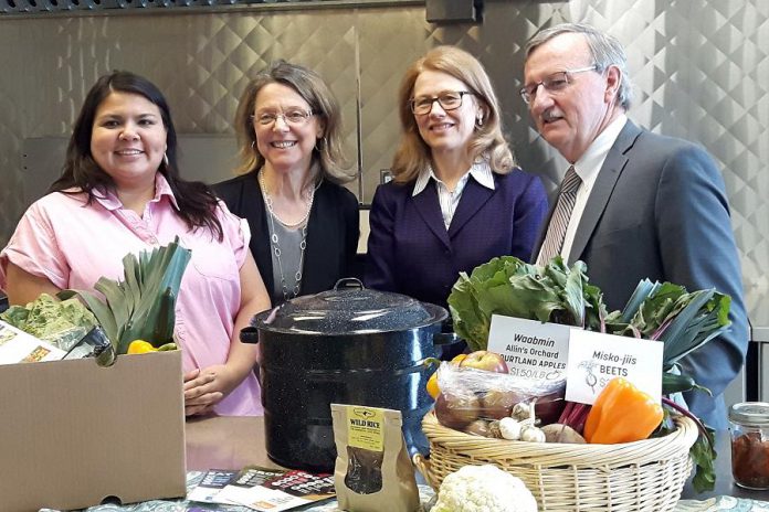 Ontario's Chief Medical Officer of Health Dr. David Williams (right) was at Peterborough Public Health on February 28, 2018 to release his new annual report. Also pictured are (left to right): Joanne Pine, Community Health Representative, Curve Lake Health Centre; Dr. Rosana Salvaterra, Medical Officer of Health, Peterborough Public Health; and Dr. Heather Manson, Chief, Health Promotion, Chronic Disease and Injury Promotion, Public Health Ontario. (Photo courtesy of Peterborough Public Health)