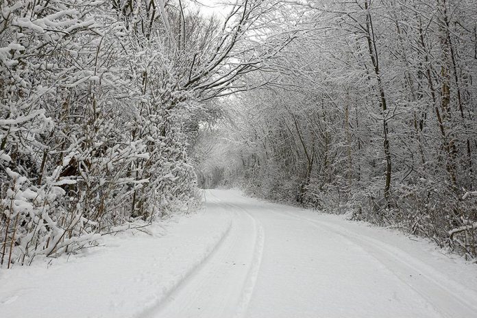 Snow-covered country road in winter